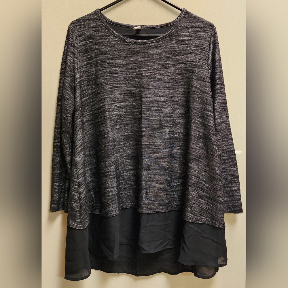 Pink Blush Marled Gray and Black Chiffon Flowy Tunic Top Size L